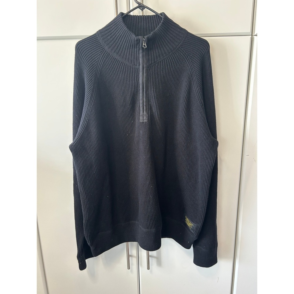 Polo Jeans Co Ralph Lauren Mens XXL Black Ribbed 1/4 Zip Cotton Sweater Pullover